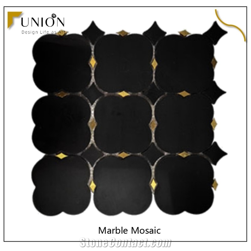 Nero Black Marble Mosaic With Golden Dots Inlay Tiles Design